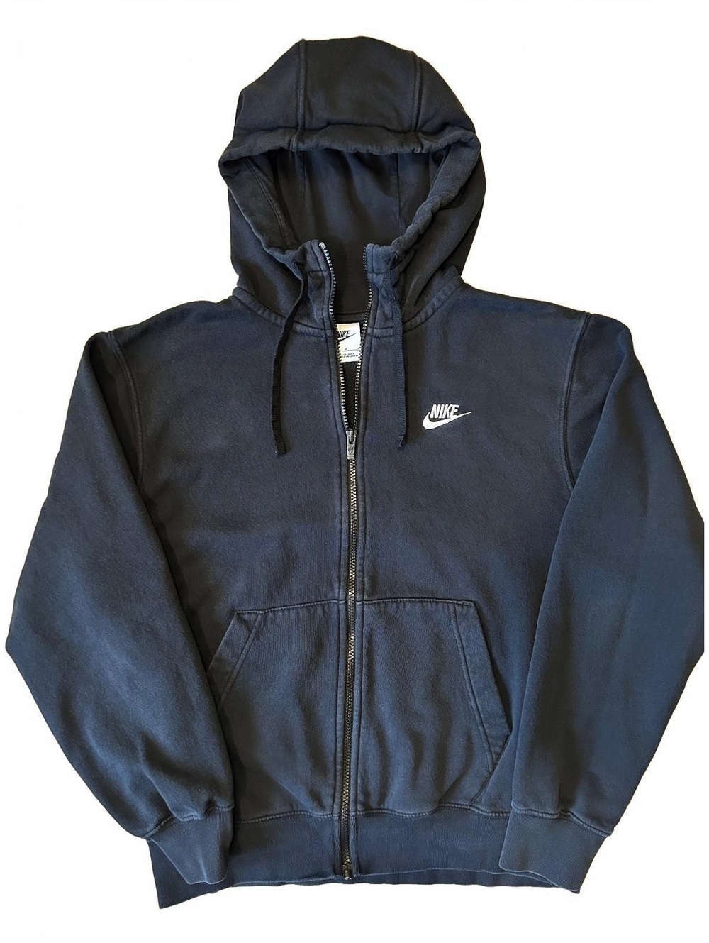 Nike Club Fleece Full-Zip Hoodie | Faded Vintage Black | Embroidered Swoosh Logo